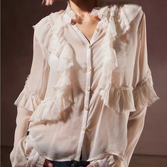 LoveShackFancy Jelena Silk Blouse in Antique White XS $395 - Picture 6 of 16
